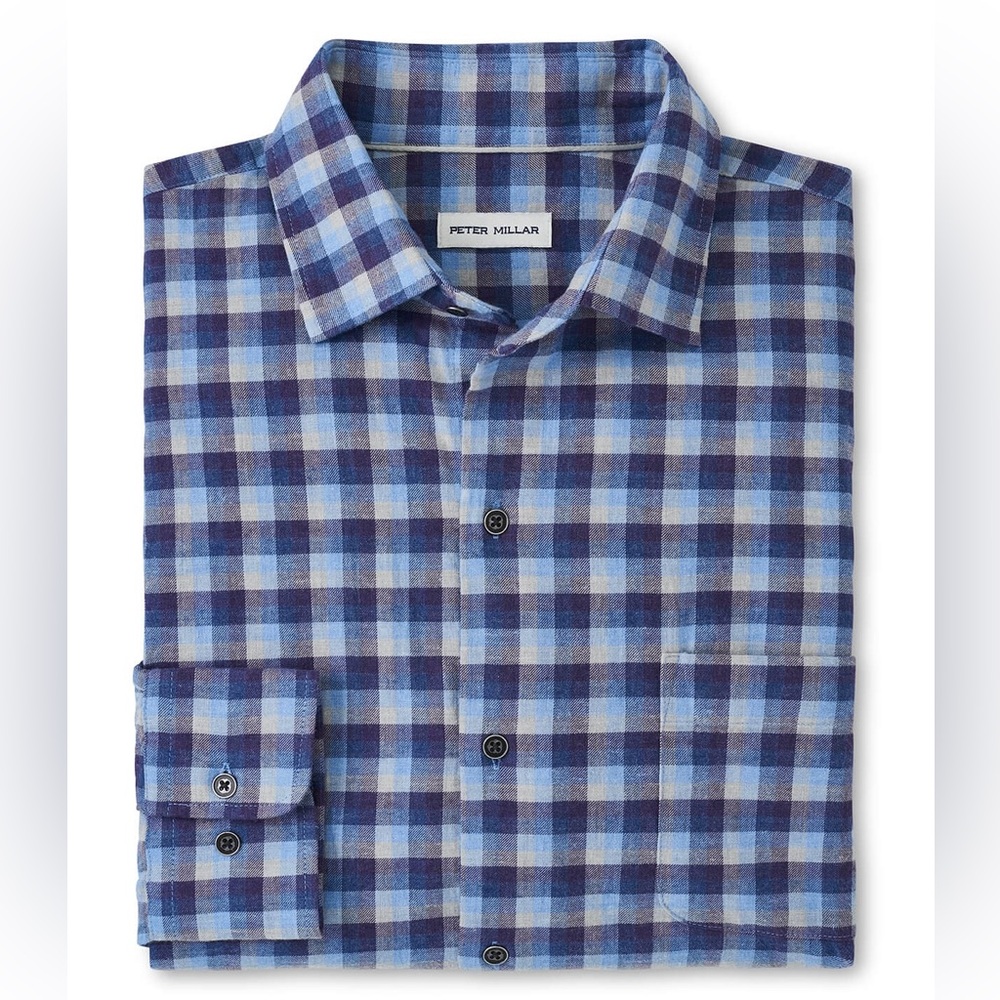 Peter Millar Ocean Blue North Bay Cotton Button-Up Sport Shirt MF24W61LTF